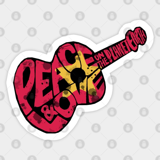 Peace and Love on the planet earth Sticker by Haptica